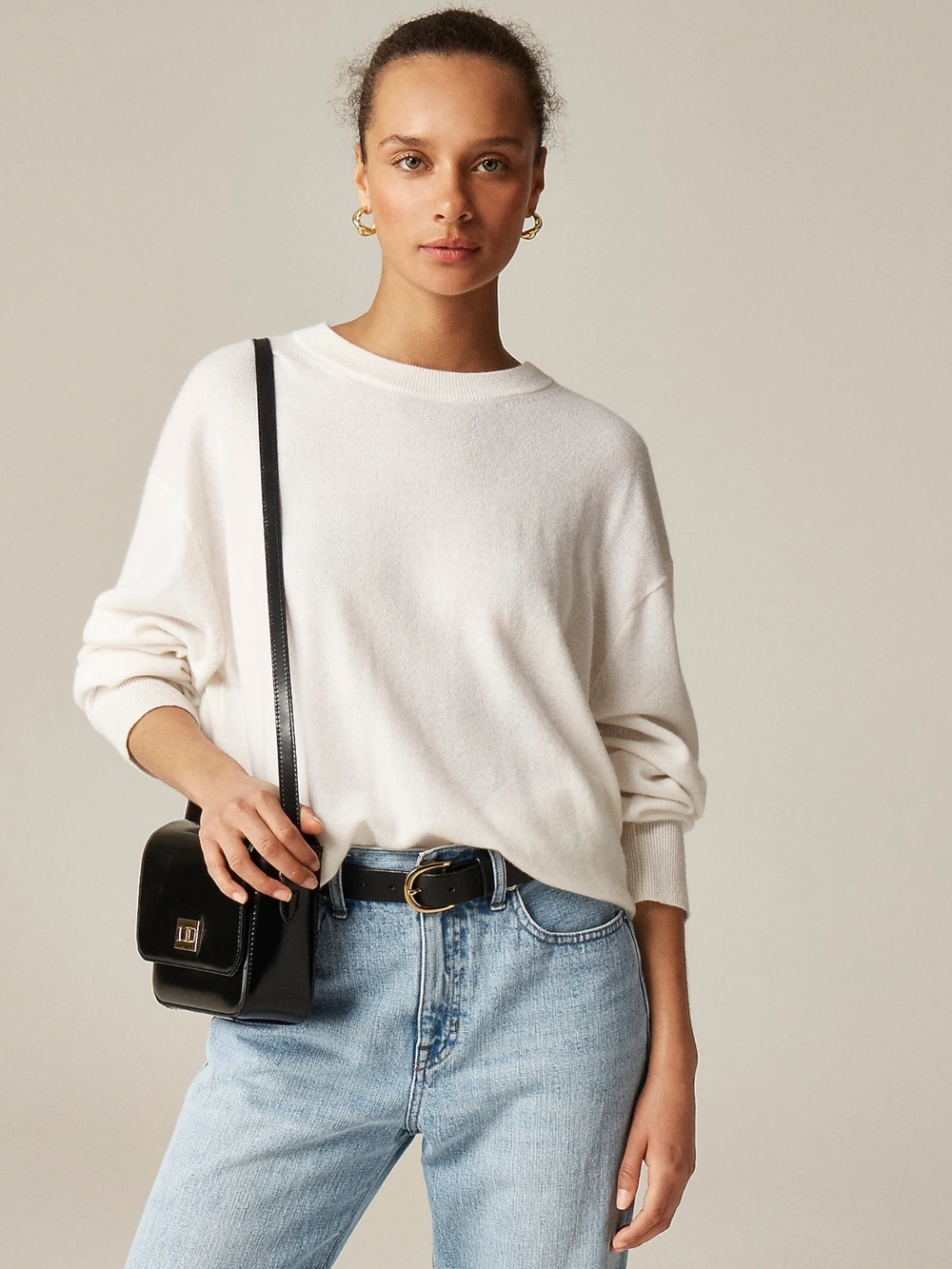 New! J. Crew Cashmere Relaxed Crewneck Sweater in Snow XL